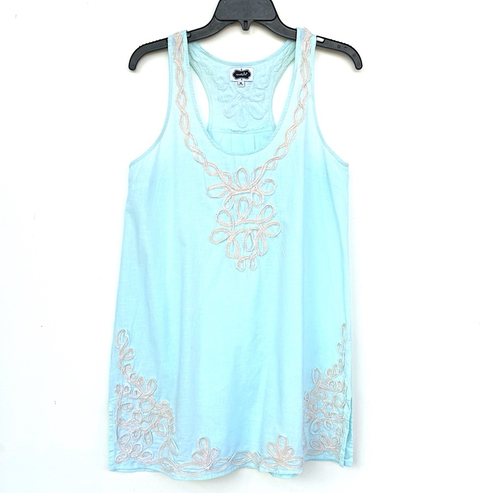 Mud Pie Aqua Embroidered Racerback Mini Dress